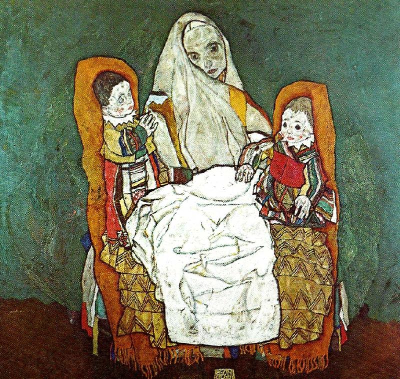 Egon Schiele kvinna med tva barn Spain oil painting art